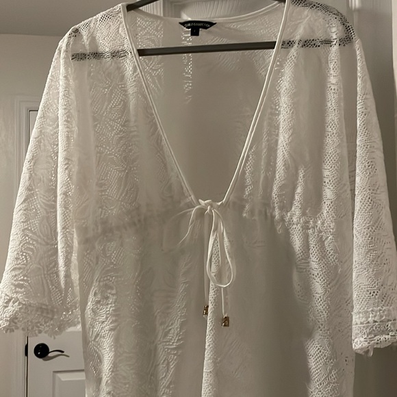 CLUB Z COLLECTION Lace hem flowers Beach Dress Coverup White Woman’s Size L - Picture 2 of 9